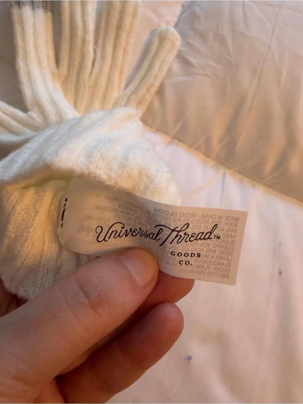 Universal Thread Cream Ribbed Knit Gloves with Gray Touch Tips